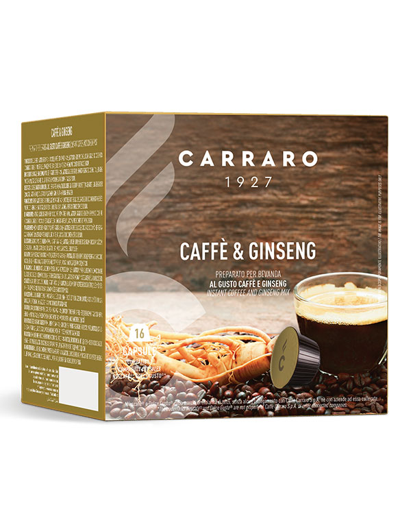 Ginsengroden i Caffe & Ginseng – Kompatible kaffekapsler til Dolce Gusto ® giver blandingen stimulerende og vitaliserende egenskaber.