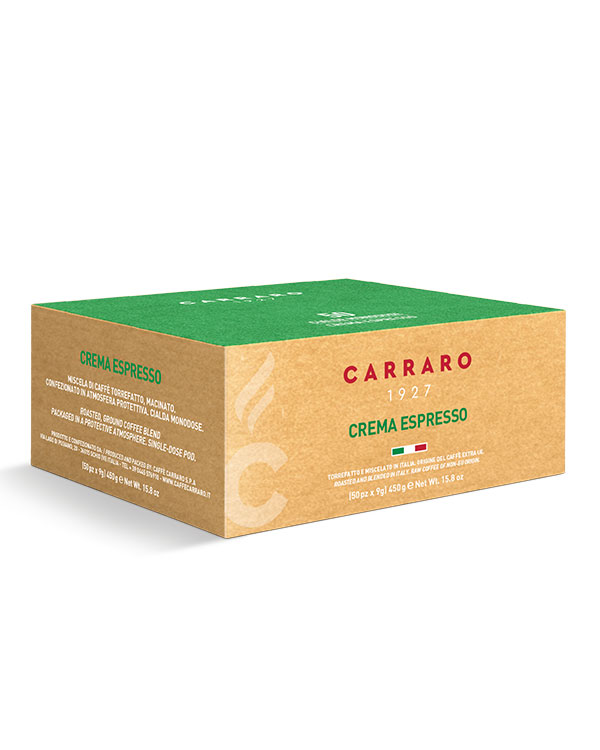 Carraro Crema Espresso blandingen er sat sammen for at tilbyde uovertruffen smag, crema og aroma i pod-espressomaskiner. Den kan bruges til at lave udsøgt espresso, der matcher den fineste kaffe på caféer.