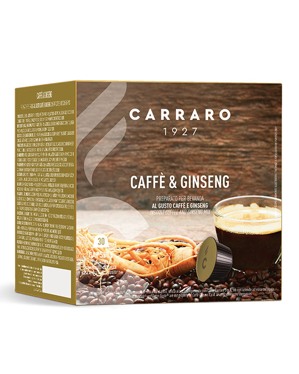 Ginsengroden i Caffe & Ginseng – Kompatible kaffekapsler til Dolce Gusto ® giver blandingen stimulerende og vitaliserende egenskaber.