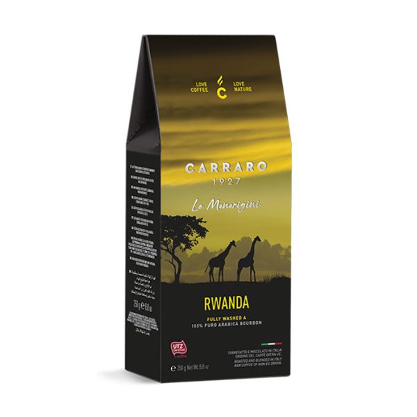 Rwanda med enkelt oprindelse indeholder kaffe, der vokser på højland i cirka 1.700 meter over havets overflade, nær Kivu-søen. Kombinationen af ​​vulkansk jord og et varmt, fugtigt klima giver fremragende vækstbetingelser for Bourbon-kaffebønnerne (en Arabica-sort). Den resulterende kaffe er en af ​​de mest værdsatte slags i verden. Den er forbløffende aromatisk og dejlig syrlig i koppen. Takket være dets moderate koffeinindhold kan den nydes på ethvert tidspunkt af dagen.