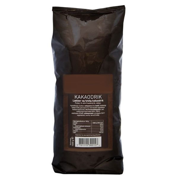 Pulver til lækker og fyldig kakaodrik, vekao. En kasse indeholder 12 pakker af 1000 g lækker kakaodrik.
