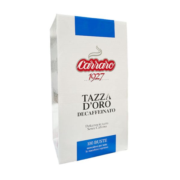 Tazza D´oro Decaffeinato 100stk. 700g er enkeltdosis koffeinfri kaffe breve kompatible med alle espressomaskiner.